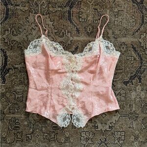 VICTORIA’S SECRET Vintage Pink Lace Corset Camisole Top Gold Label Small 042113